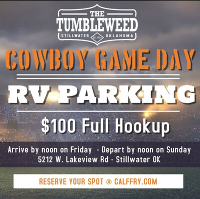 Cowboy Game Day RV Parking (FULL HOOKUP) Oklahoma State Vs. West Virginia November 26, 2022