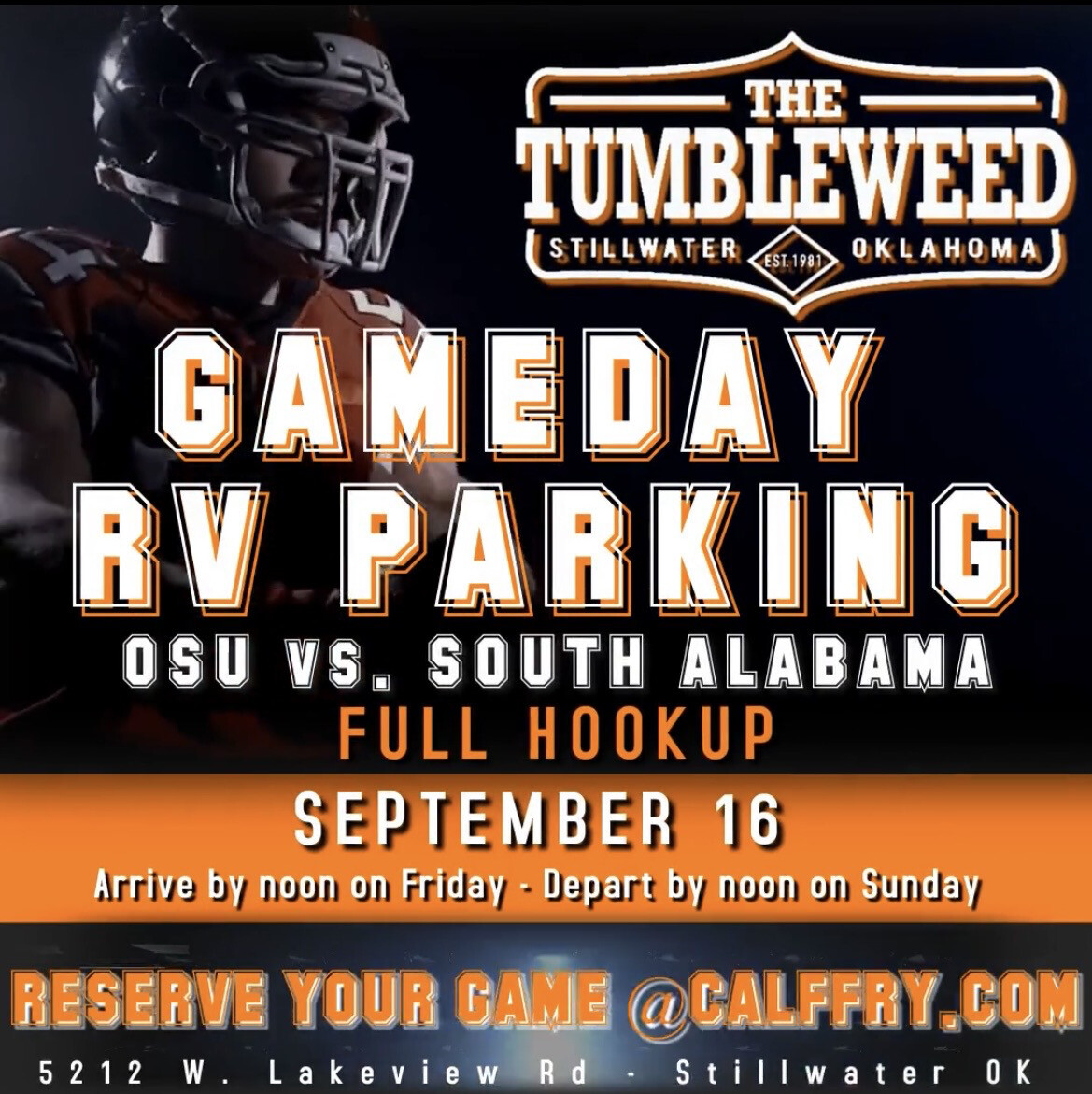 Cowboy Game Day RV Parking (FULL HOOKUP) Oklahoma State Vs. South Alabama September 16, 2023