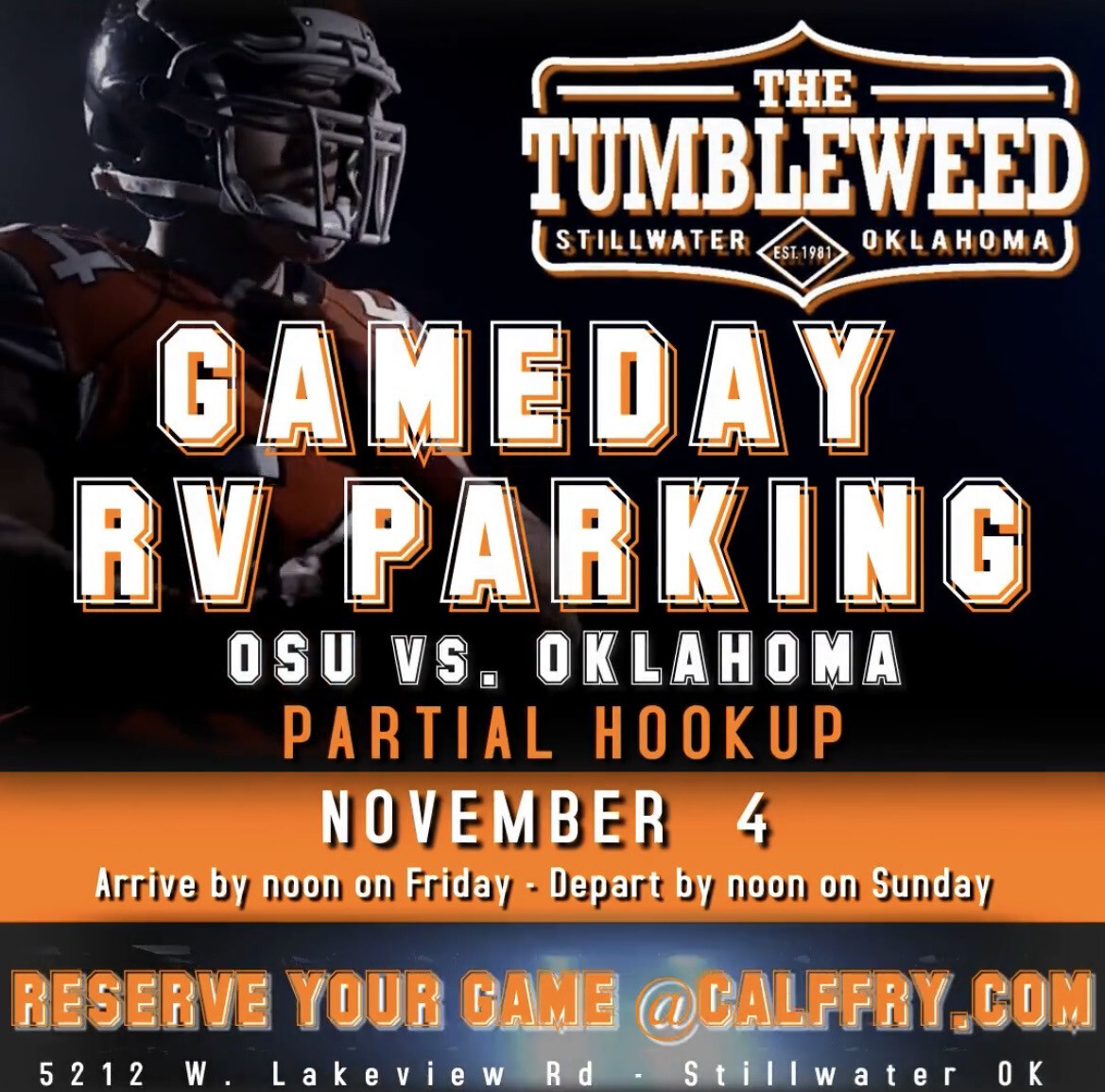 Cowboy Game Day RV Parking (PARTIAL HOOKUP) Oklahoma State Vs. Oklahoma November 4, 2023