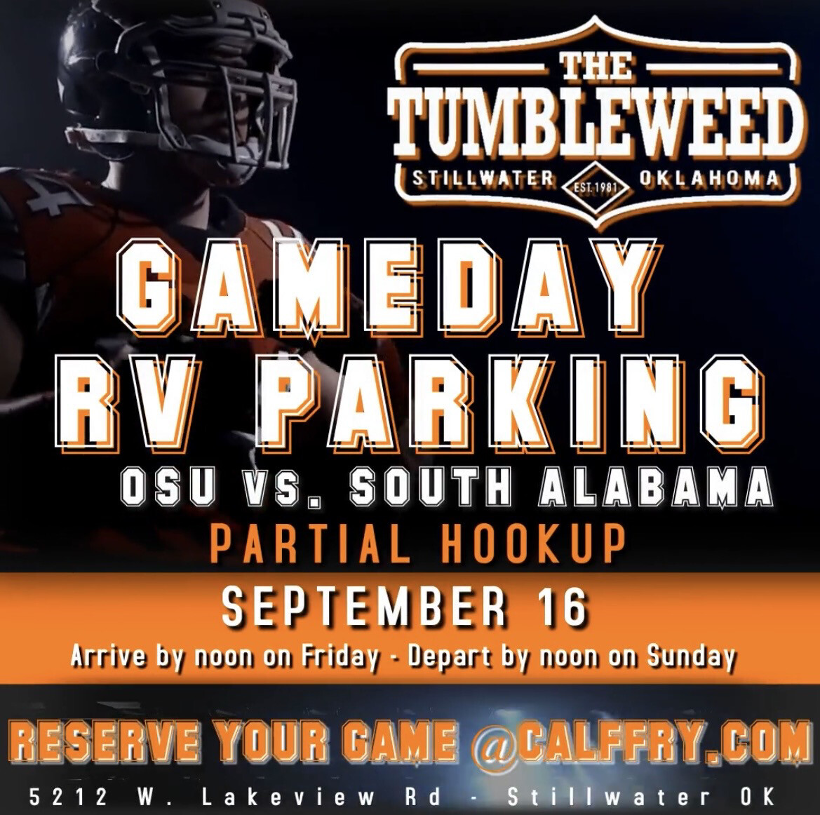 Cowboy Game Day RV Parking (PARTIAL HOOKUP) Oklahoma State Vs. South Alabama September 16, 2023