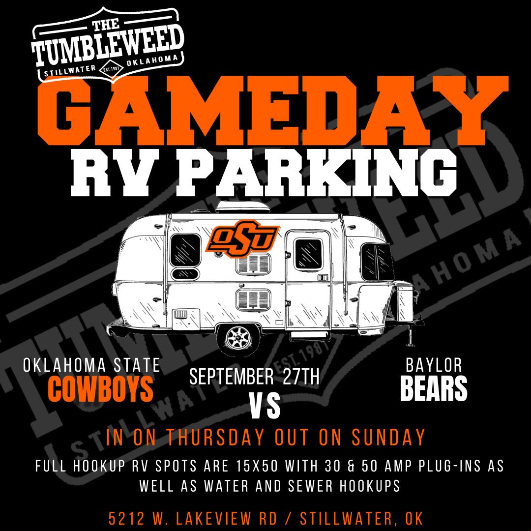 Cowboy Game Day RV Parking (FULL HOOKUP) Oklahoma State Vs. Baylor September 27,2025