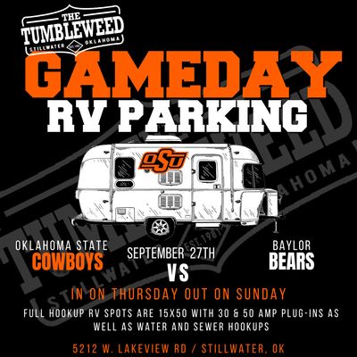 Cowboy Game Day RV Parking (FULL HOOKUP) Oklahoma State Vs. Baylor September 27,2025