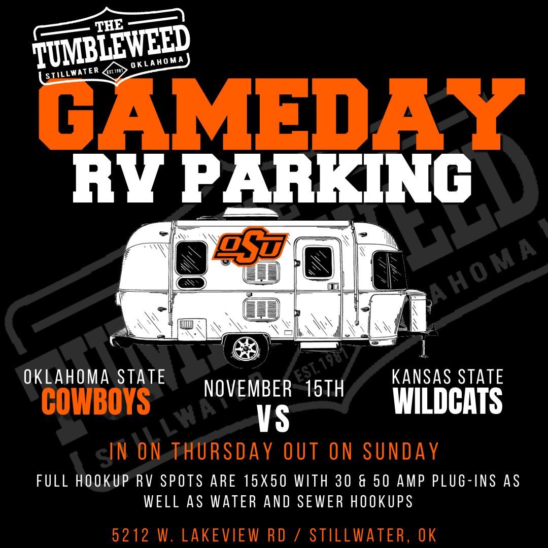 Cowboy Game Day RV Parking (FULL HOOKUP) Oklahoma State Vs. Kansas State November 15, 2025