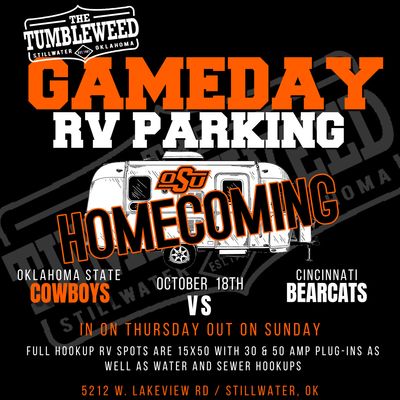 Cowboy Game Day RV Parking (FULL HOOKUP) Oklahoma State Vs. Cincinnati October 18, 2025