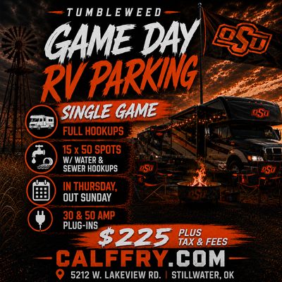 Cowboy Game Day RV Parking (FULL HOOKUP) Oklahoma State Vs. Texas Tech November 14, 2026