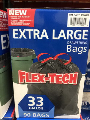 Flex Tech Extra Large Trash Bags 33 Gallon Size 90 Ct