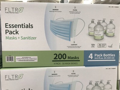 200 Ct Masks Plus 4 - 16.9 Oz MBottles Of Hand Sanitizer
