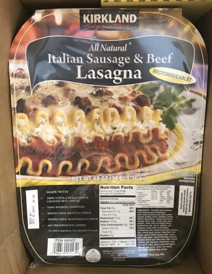 Kirkland Signature Sausage & Beef Lasagna, 2 ct