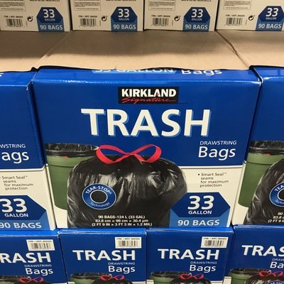 Kirkland Signature Drawstring Trash Bags, 90 x 33 gal