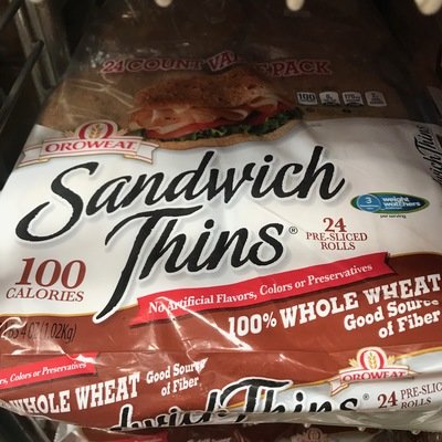 Oroweat 100% Whole Wheat Sandwich Thins 24 Ct.
