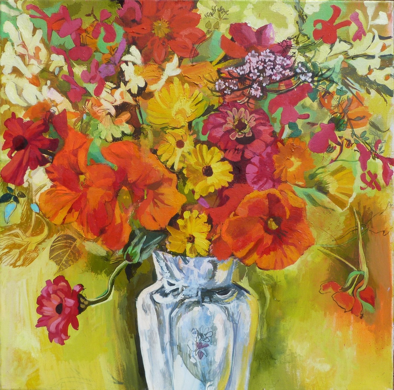 Nasturtiums, oil on canvas 65x65cm 25"x25"
