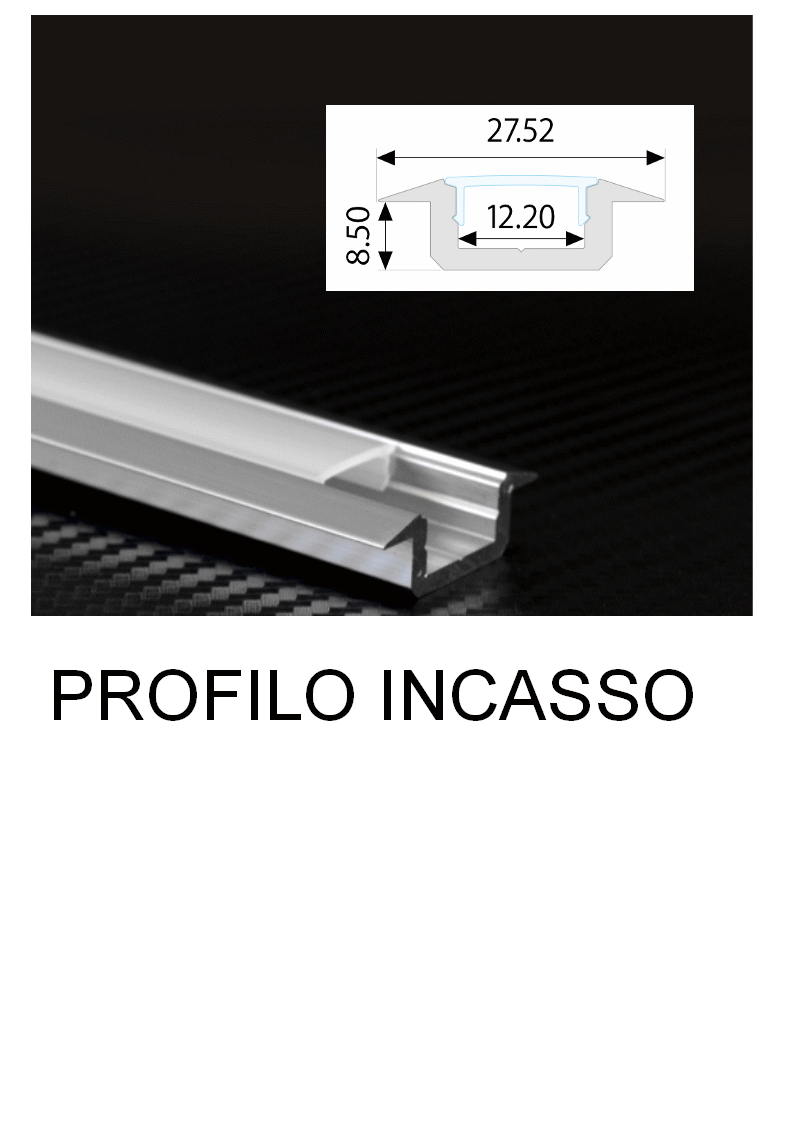 Barra led dimmerabile 14,4W/mt su profilo in alluminio ad incasso
