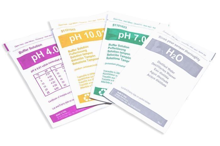 1x20 BUSTINE 25ml pH 4.01±0.01/25°C (rosso), con certificato di analisi 1x20 BUSTINE 25ml pH 4.01±0.01/25°C (rosso), con certificato di analisi