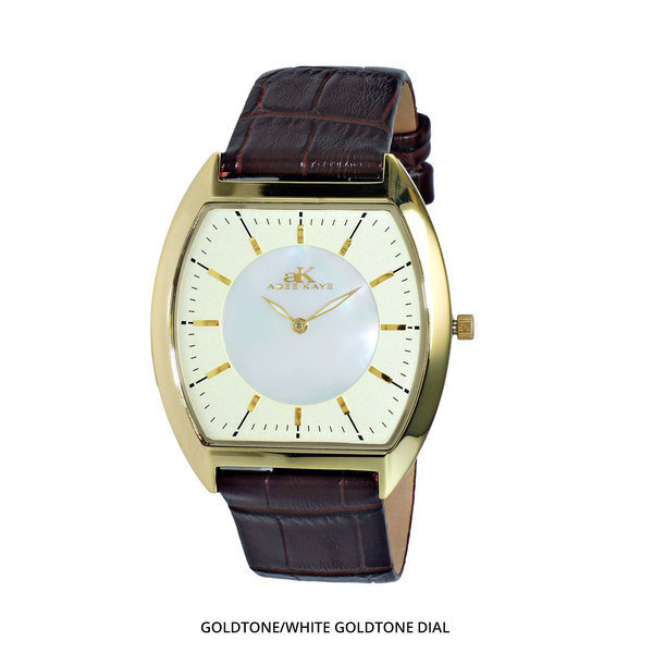 Adee Kaye Men&#39;s Tonneau Watch with Croco-Embossed Genuine Leather Strap - Assorted Colors