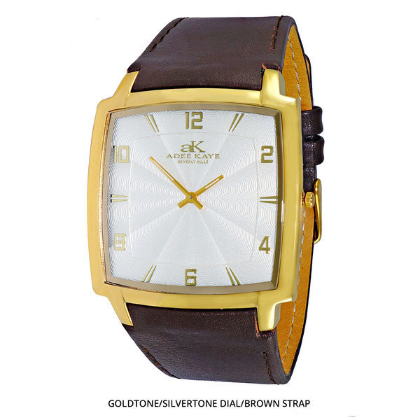 Adee Kaye Men&#39;s Swiss Stainless Steel Watch with Genuine Leather Strap - Assorted Colors