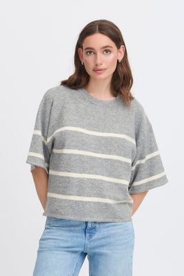 IHDasila Short Sleve Knit (Grey Melange w. Almond Milk) ICHI IHDasila Short Sleve Knit (Grey Melange w. Almond Milk) ICHI