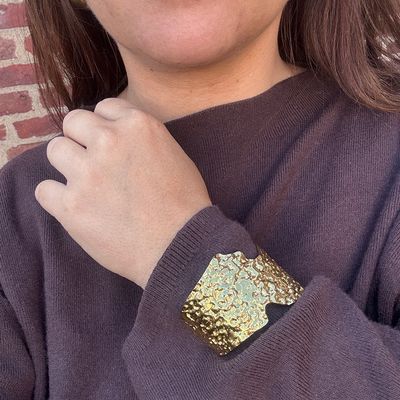 Rustic big bangle  18 carat gold plated Wolff Jewelry