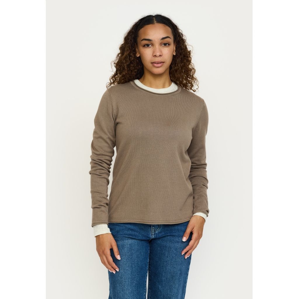 SRMarla O neck roll  egde knit Greige Soft Rebels