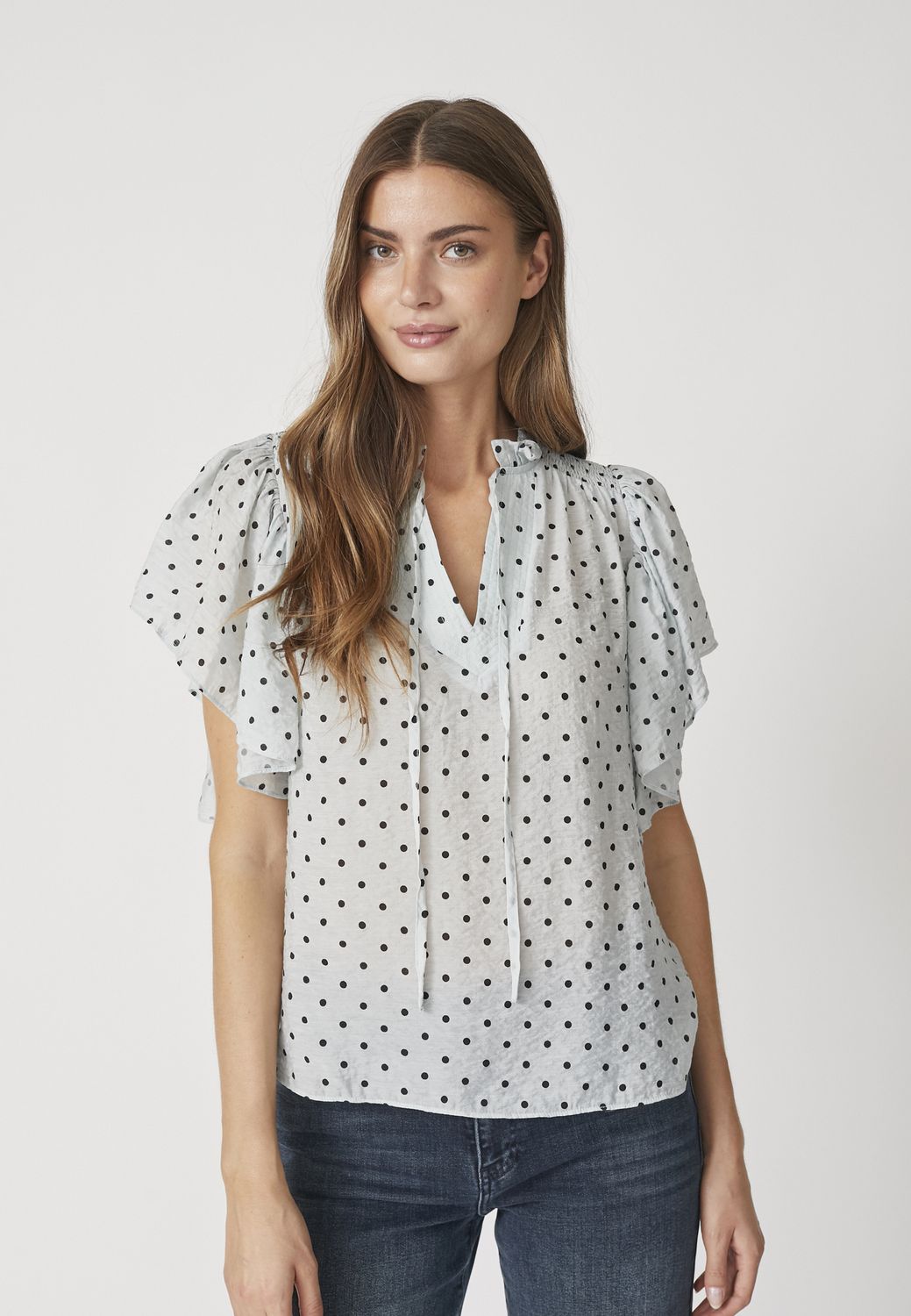 DionneCC Dot SS Frill Top (Pale Blue) Co'Couture
