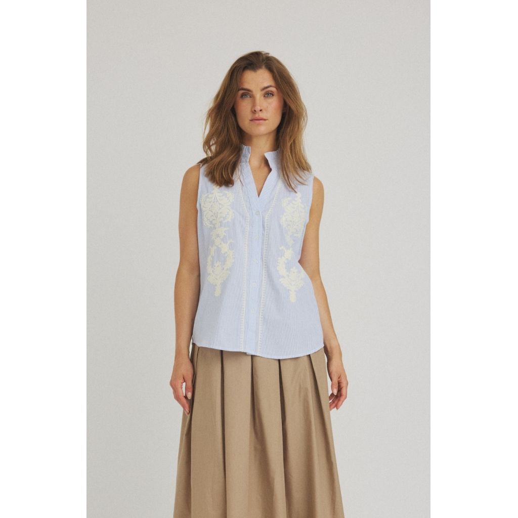 Aleksandrine top light blue strip Luxzuz