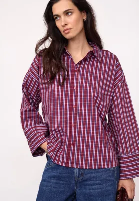 ReneeCC Check Cuff Shirt Berry red Co'Couture