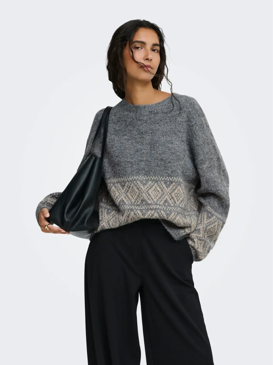 JDYDina L/S On Faroe Island Pullover Knit (Dark Grey Melange) JDY