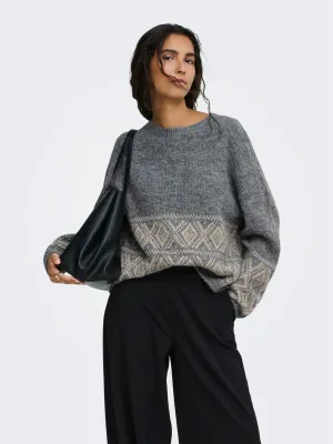 JDYDina L/S On Faroe Island Pullover Knit (Dark Grey Melange) JDY