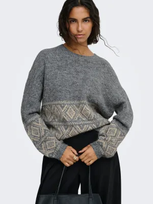 JDYDina L/S On Faroe Island Pullover Knit (Dark Grey Melange) JDY
