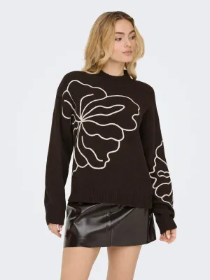 JDYJella L/S Flower Pullover Knit (Chocolate Torte) JDY