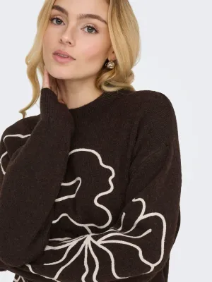 JDYJella L/S Flower Pullover Knit (Chocolate Torte) JDY