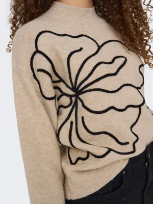 JDYJella L/S Flower Pullover Knit (Cement Melange) JDY