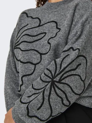 JDYJella L/S Flower Pullover Knit (Dark Grey Melange) JDY