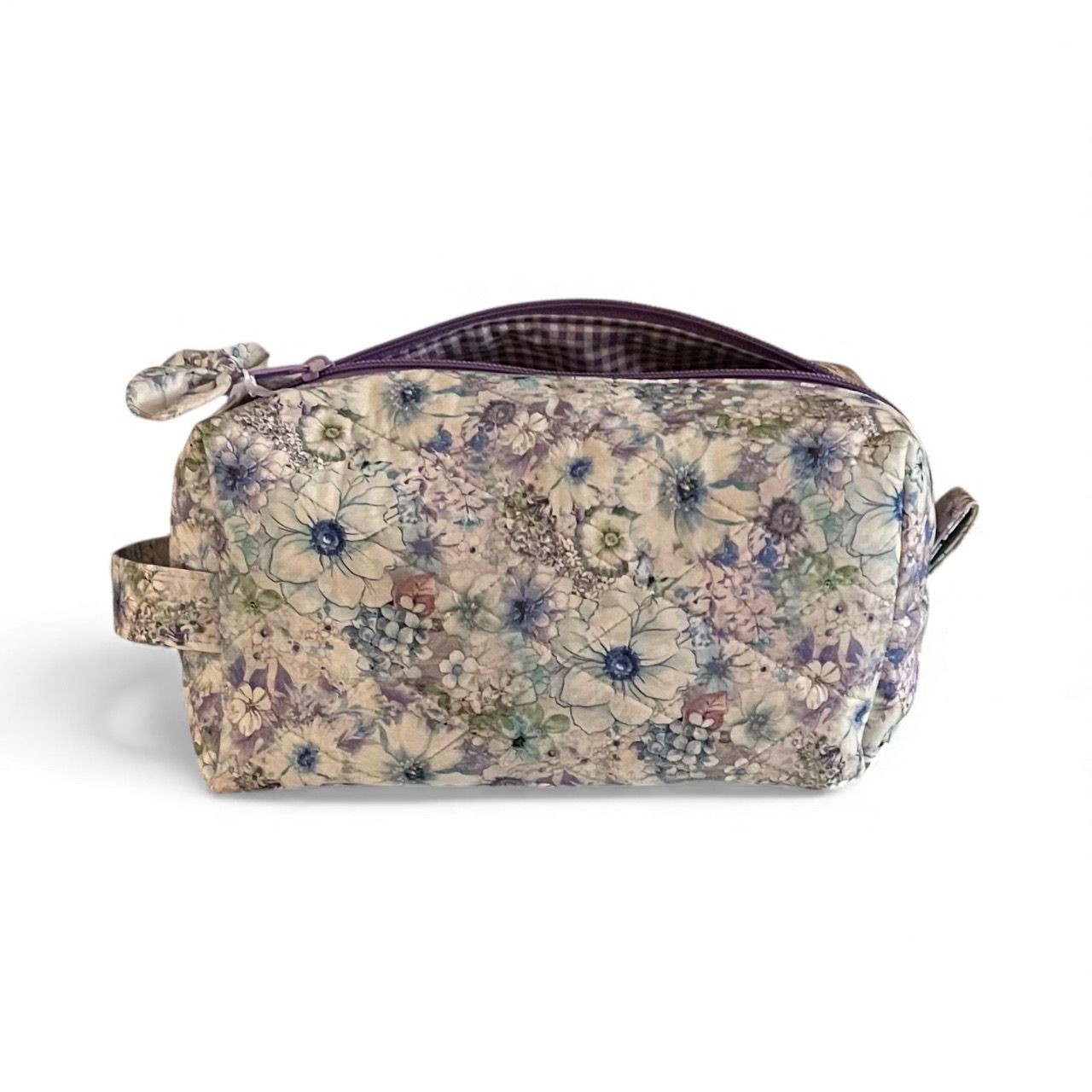 Quilted Boxy Toiletry Bag (Large), Choose a colour: Purple Flower Garden