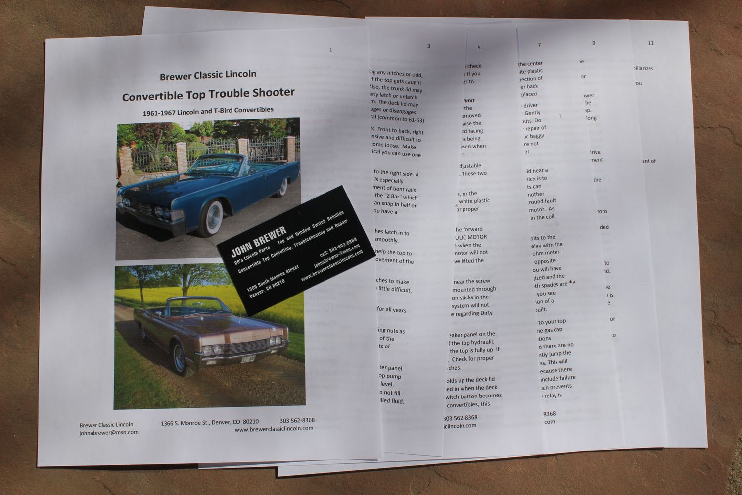 1961 -1967 Lincoln Convertible and Thunderbird TOP TROUBLE SHOOTER 10 Page Guide