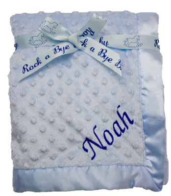 Personalised Blue Satin Edge Dimple Blanket