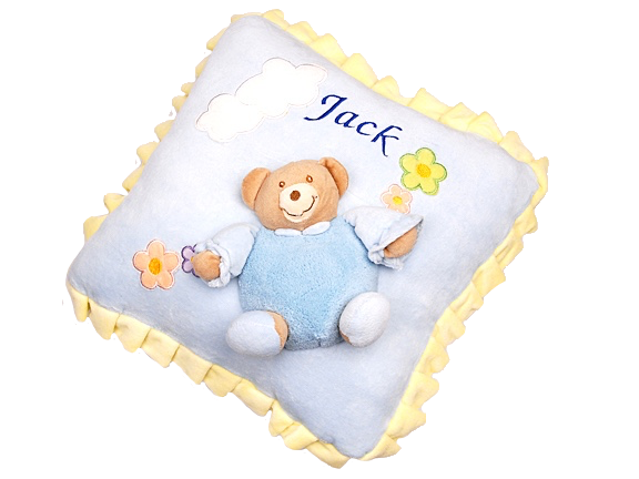 Blue Ruffled edge 3D teddy pillow