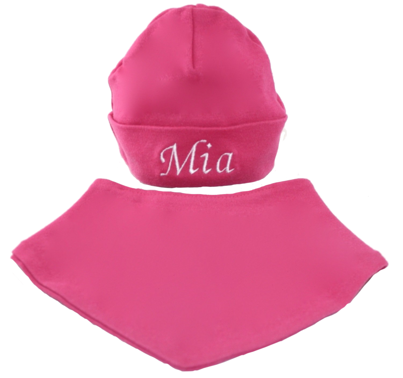 Cerise pink hat and bib set
