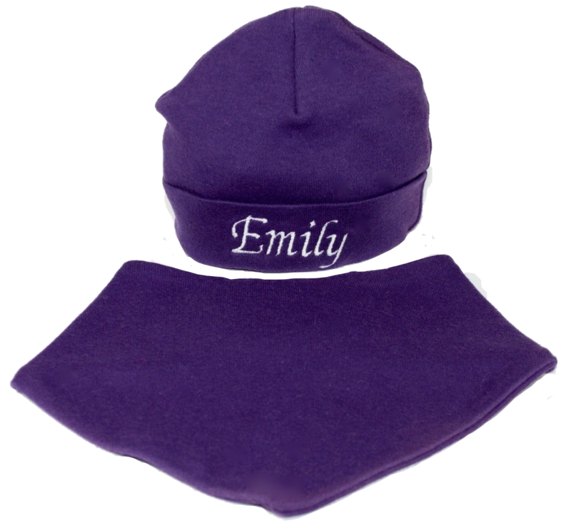 Purple hat and bib set