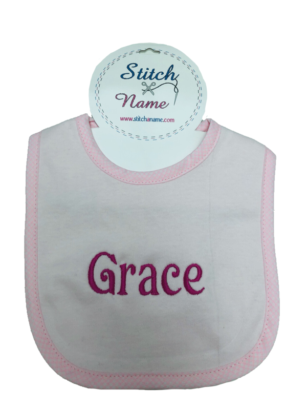Pink Cotton Bib with gingham trim