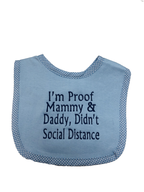 Personalised Blue Cotton Bib with Gingham Trim