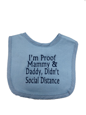 Personalised Blue Cotton Bib with Gingham Trim