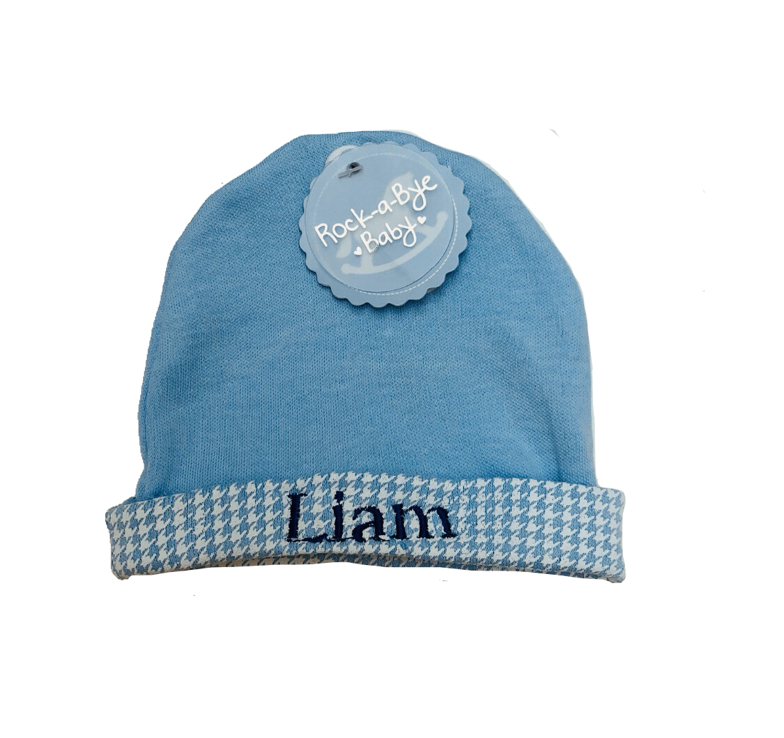 Babies personalised Cotton Hat with gingham trim
