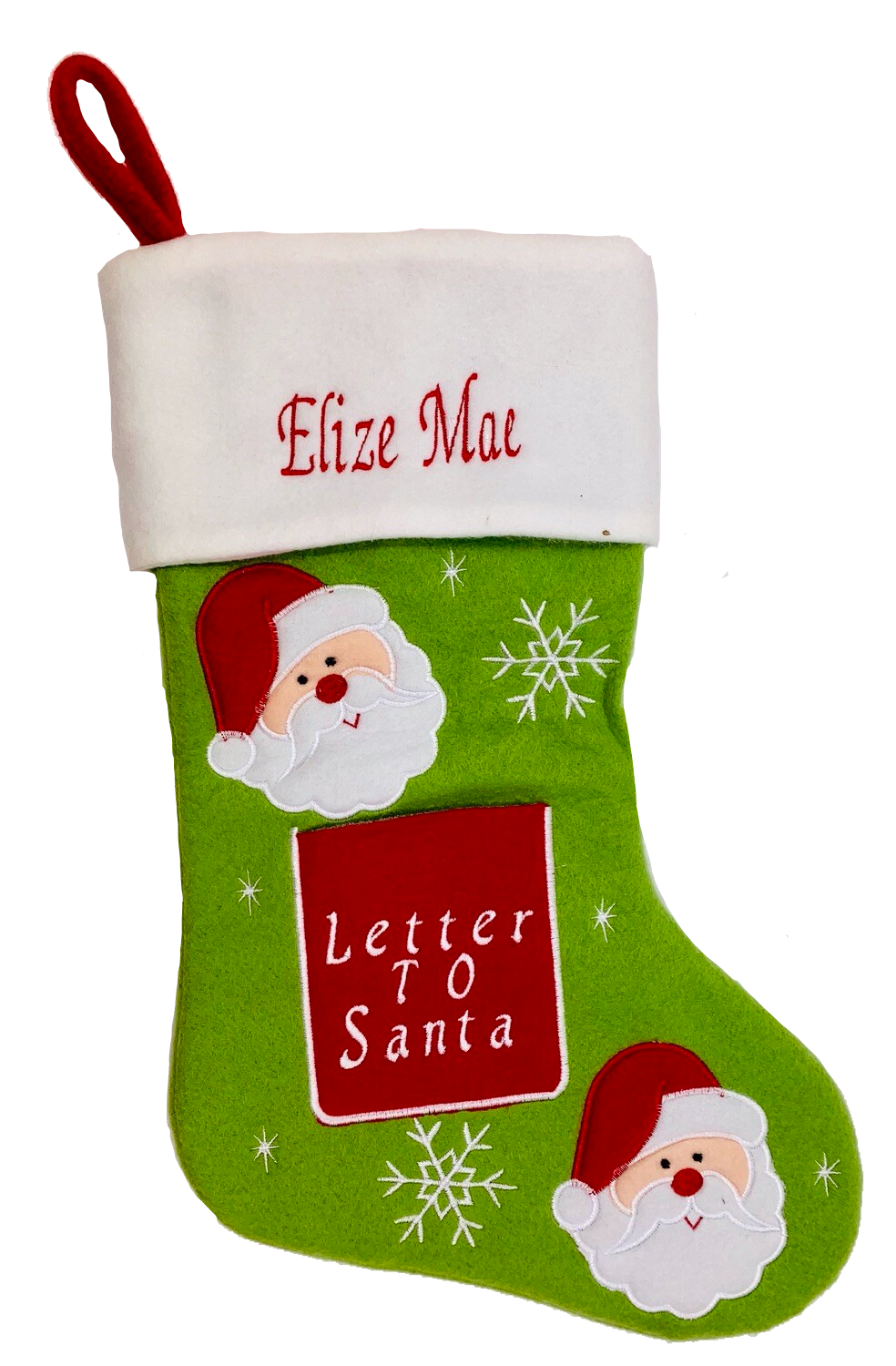 Personalised Green Letter To Santa Christmas Stocking