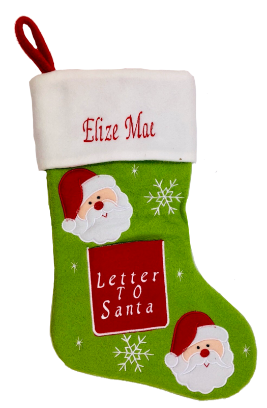 Personalised Green Letter To Santa Christmas Stocking