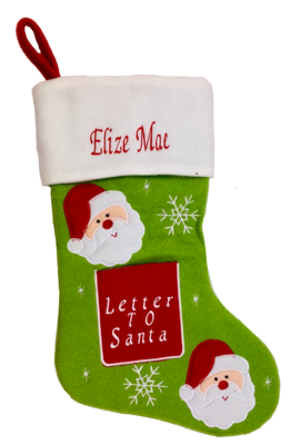 Personalised Green Letter To Santa Christmas Stocking
