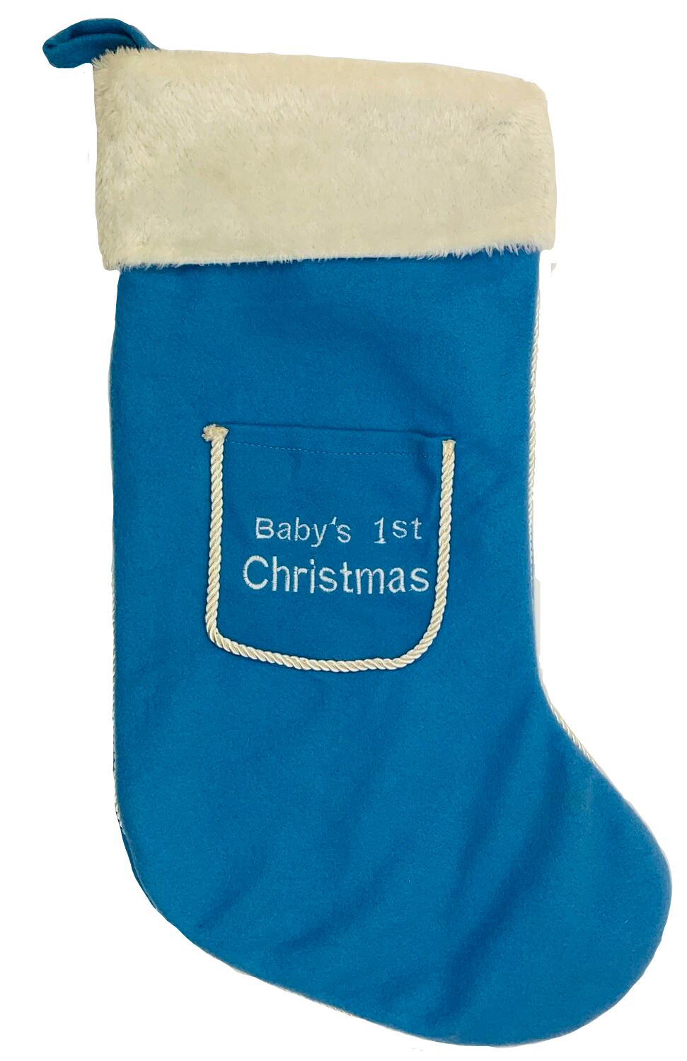 Personalised Blue babies 1st Christmas stocking
