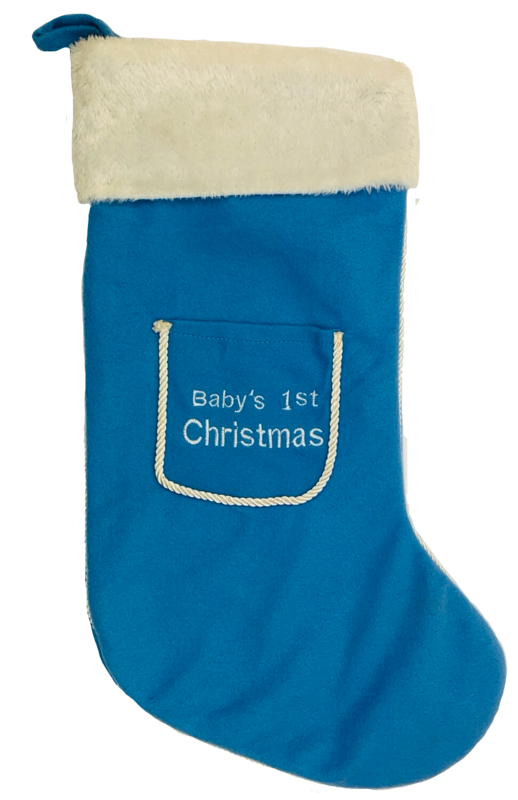 Personalised Blue babies 1st Christmas stocking