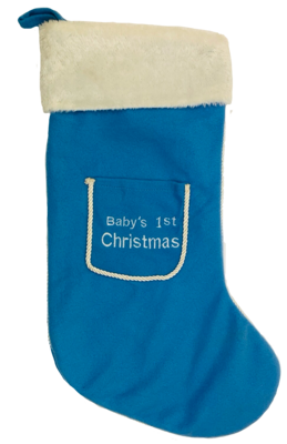 Personalised Blue babies 1st Christmas stocking