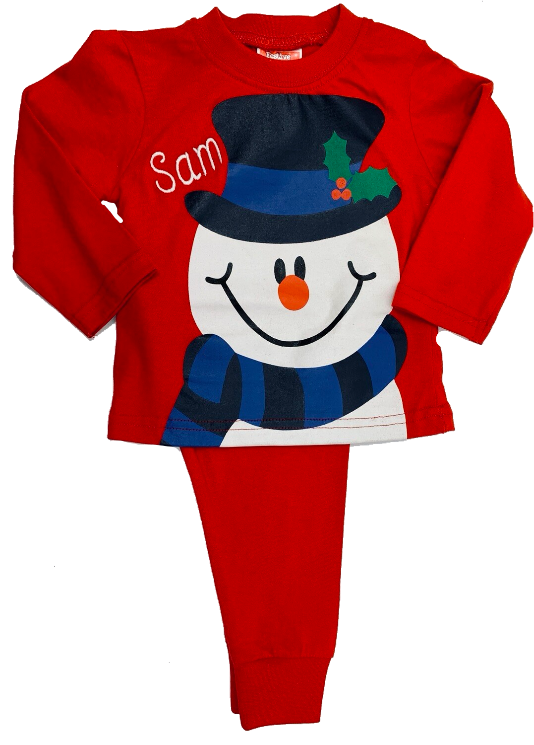 Red Personalised Snowman Pyjamas