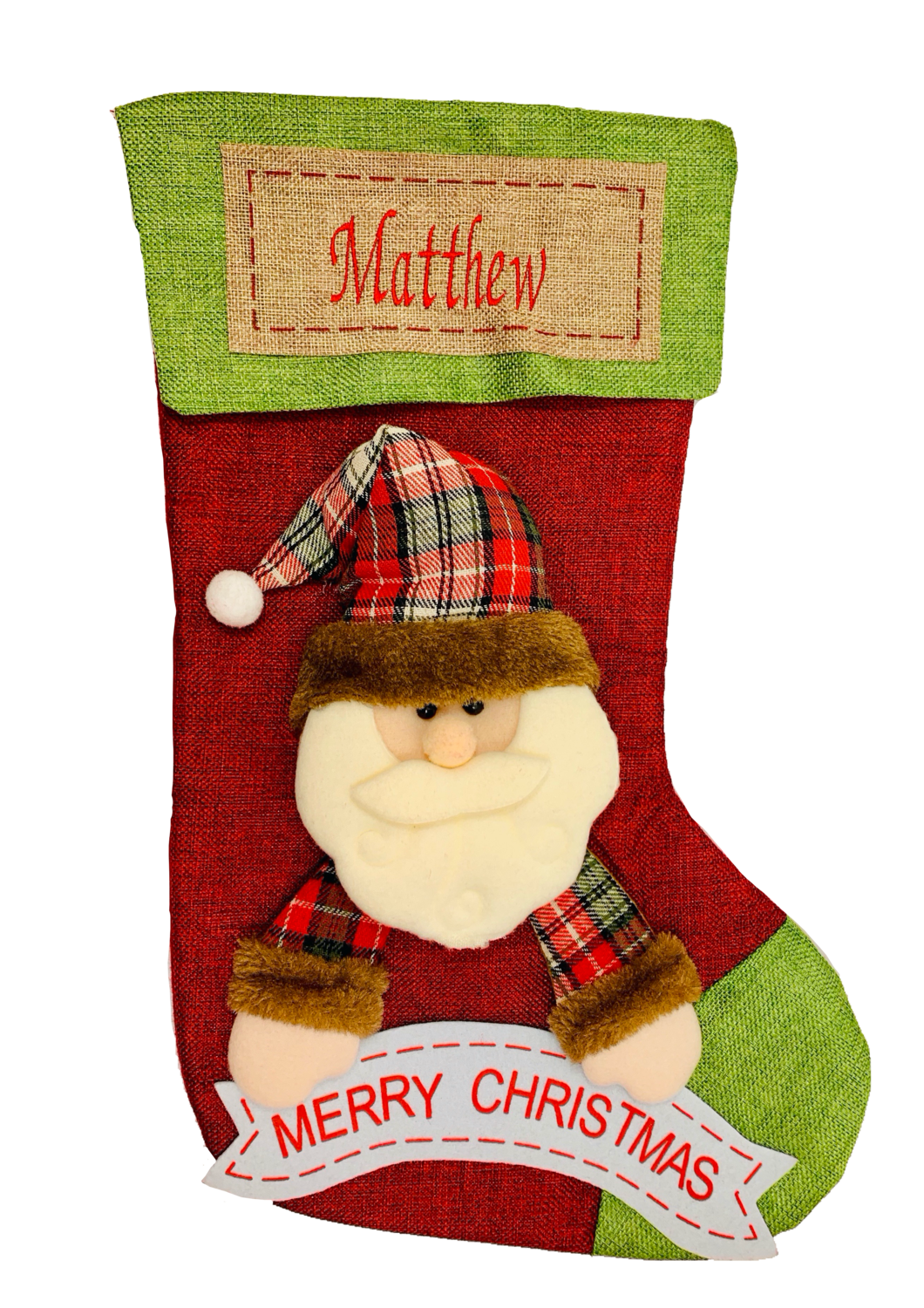 Personalised Green 3D Santa Clause Stocking
